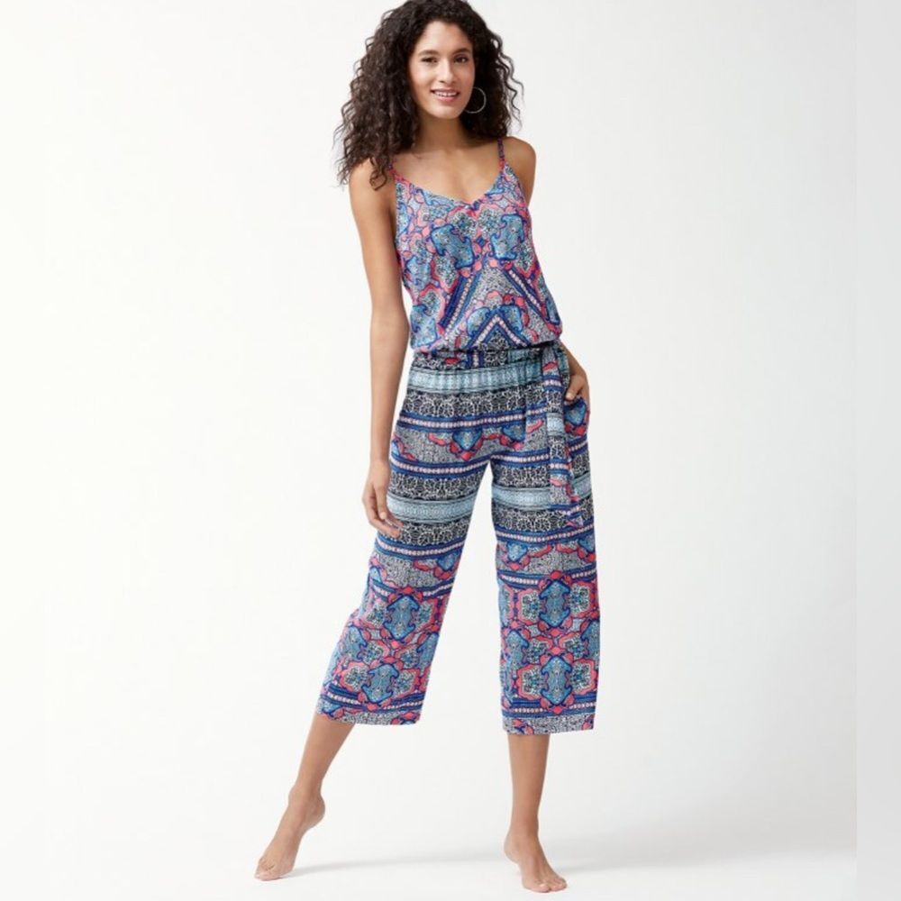 Tommy Bahama Blue Pink Paisley Cropped Jumpsuit